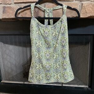 Prana lime green and white lined workout top. Small